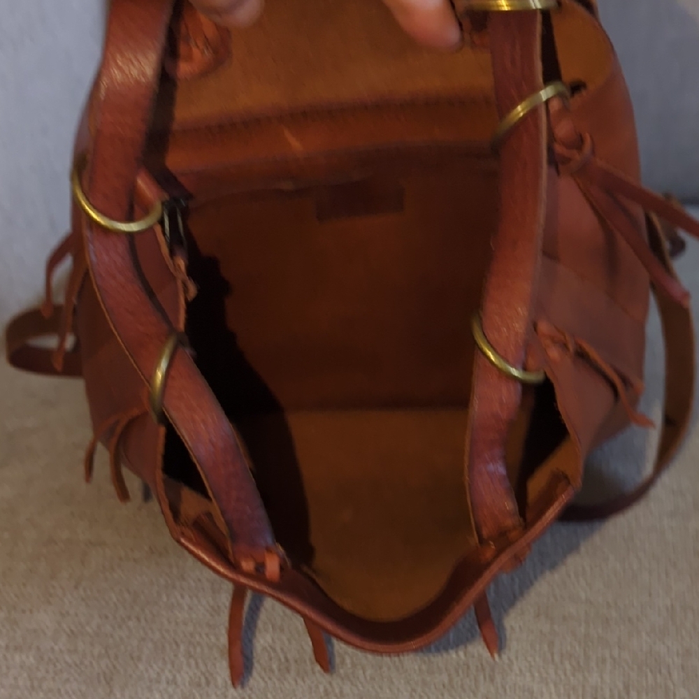 Vintage Madewell Cognac Leather Drawstring Crossbody/Backpack Bucket Bag - Picture 4 of 10